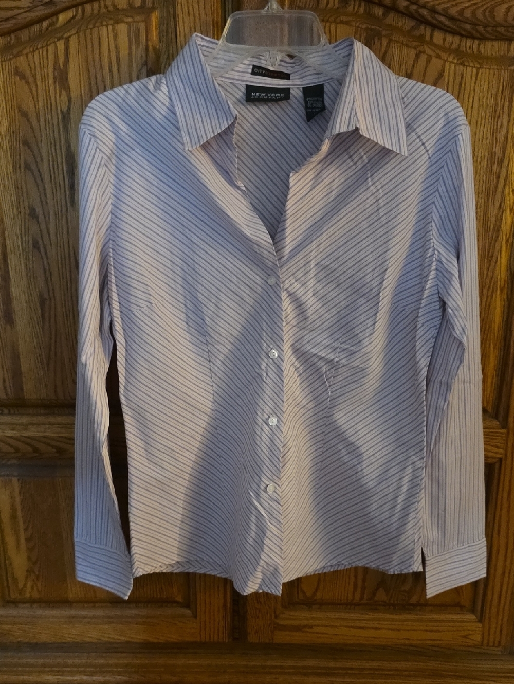 New York & Company Blue and Purple Striped Button-Up Shirt